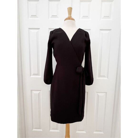 J.Crew Dresses & Skirts - J.Crew Womens Black 3/4 Sleeve Tie Waist Lined Wrap Dress Size 4 H6292